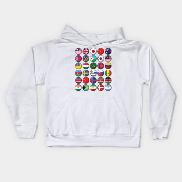 International Flags of the World 30 Countries Circles Kids Hoodie by DetourShirts